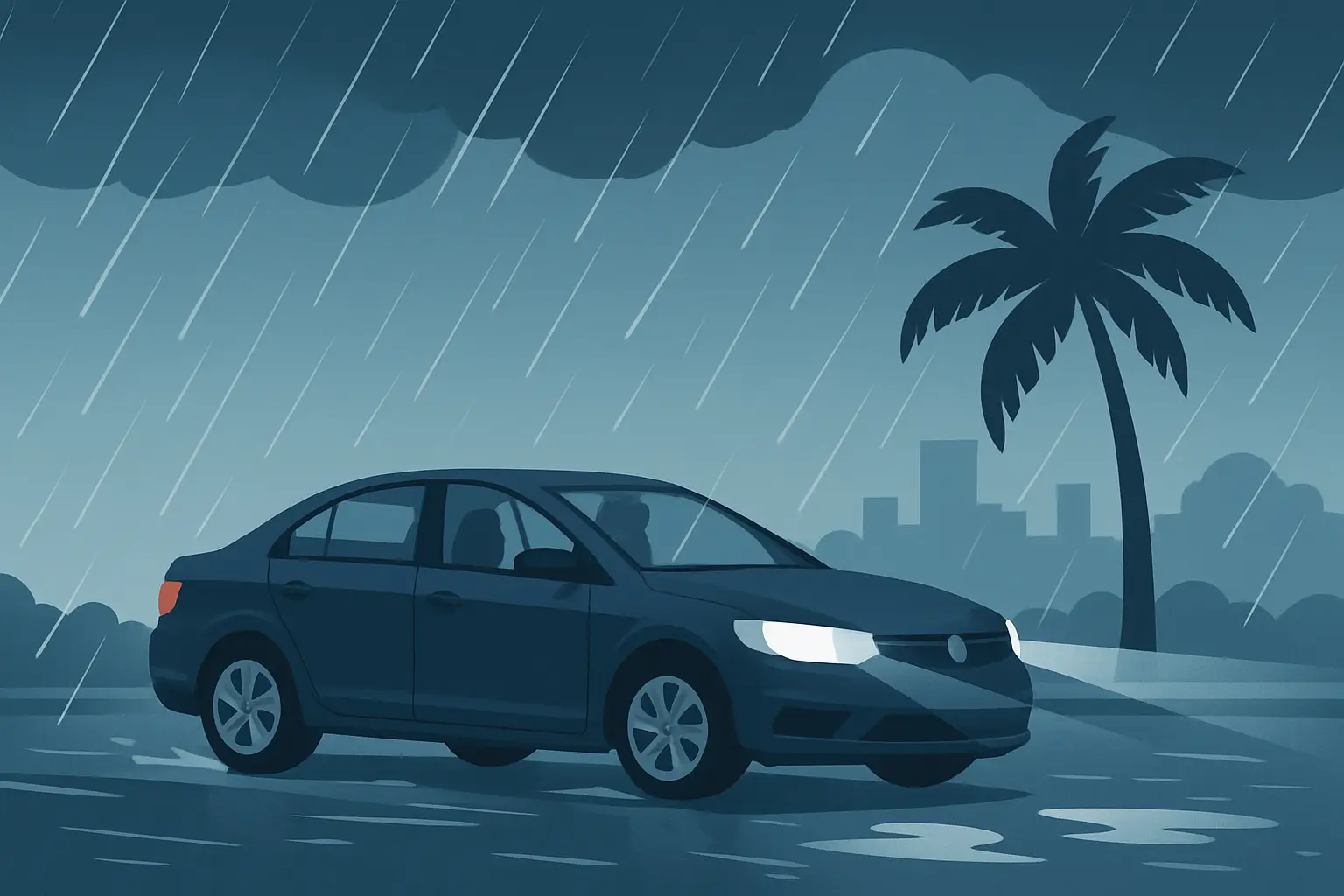 car driving in rain