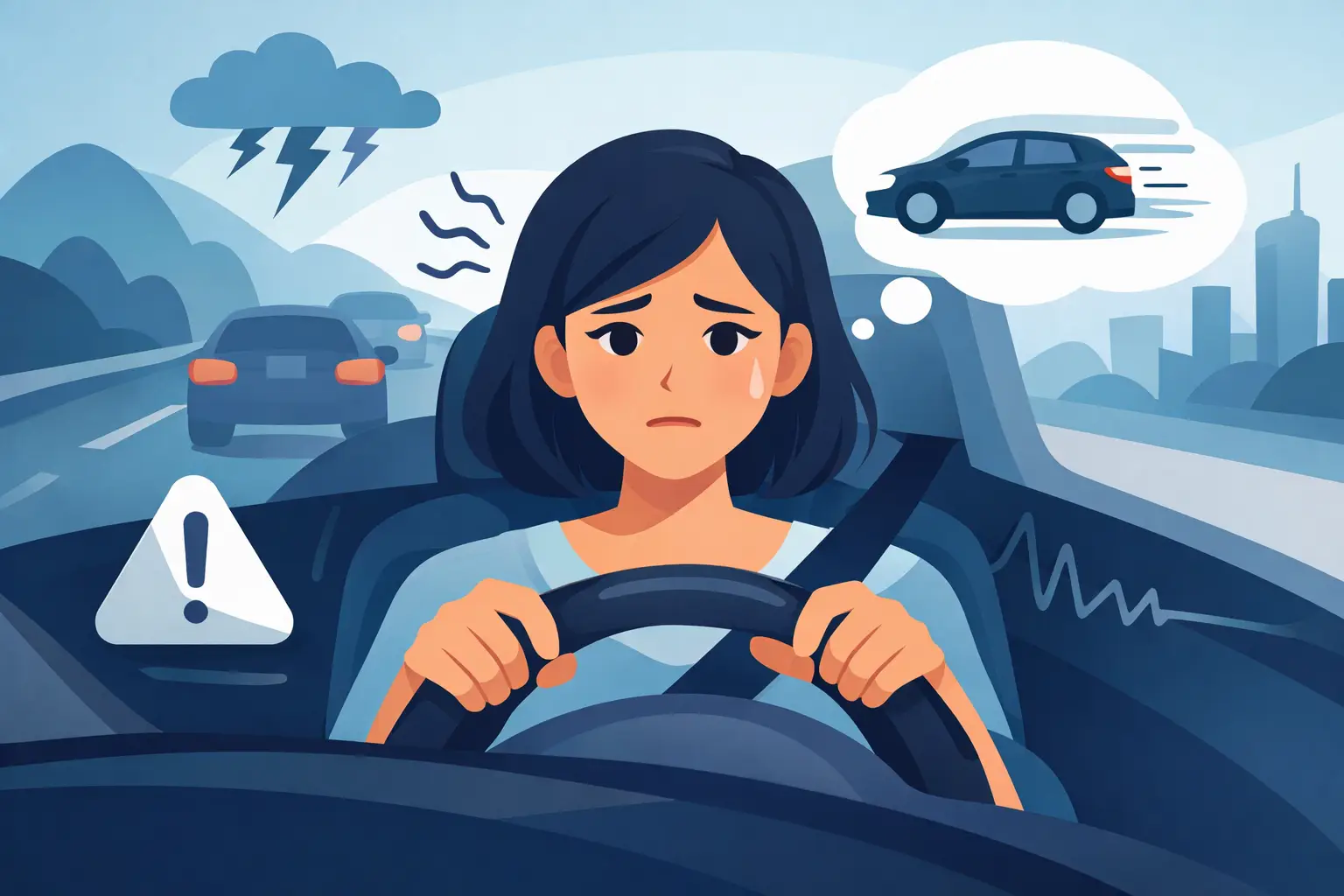 anxious driver behind the wheel