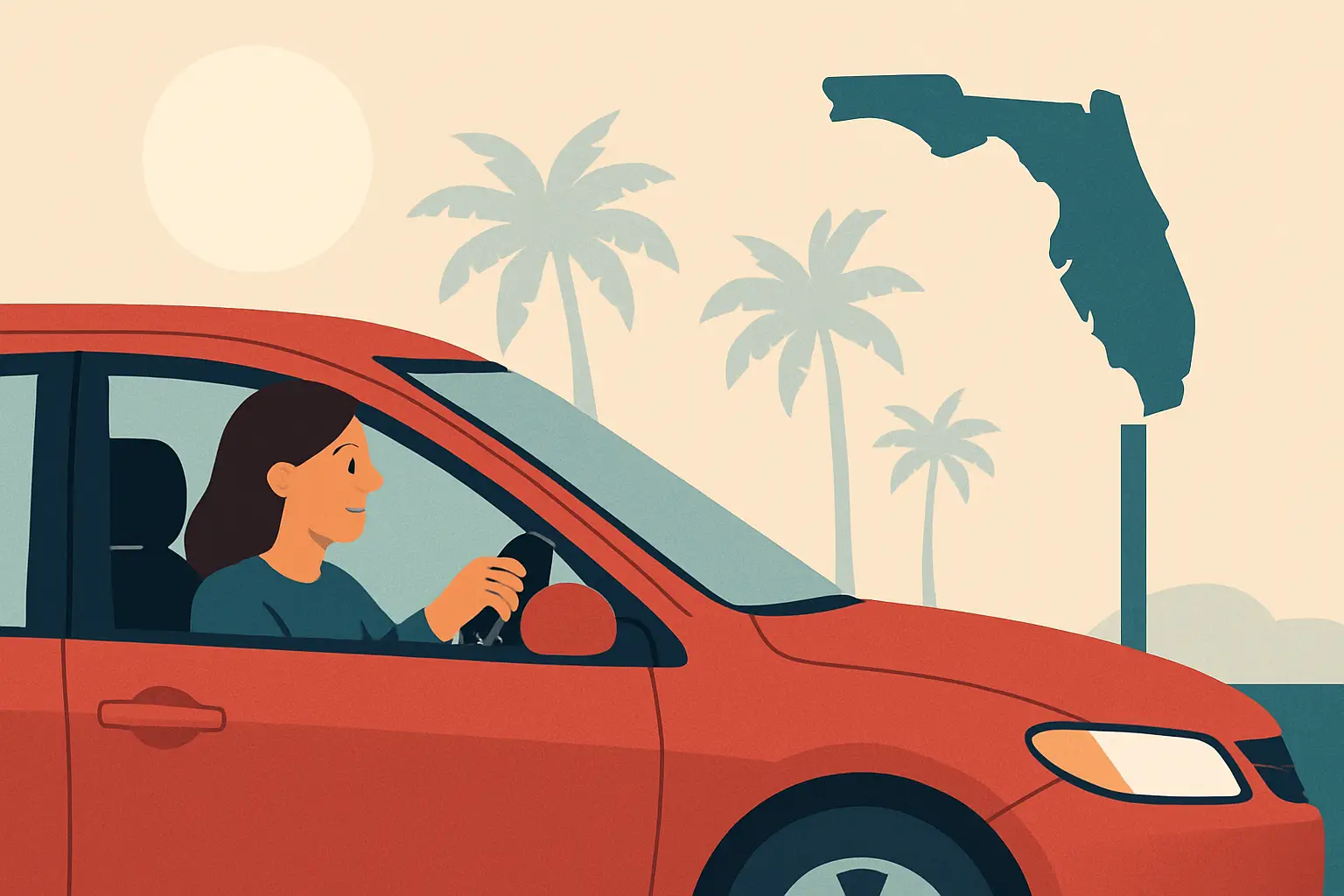 female driver in red car